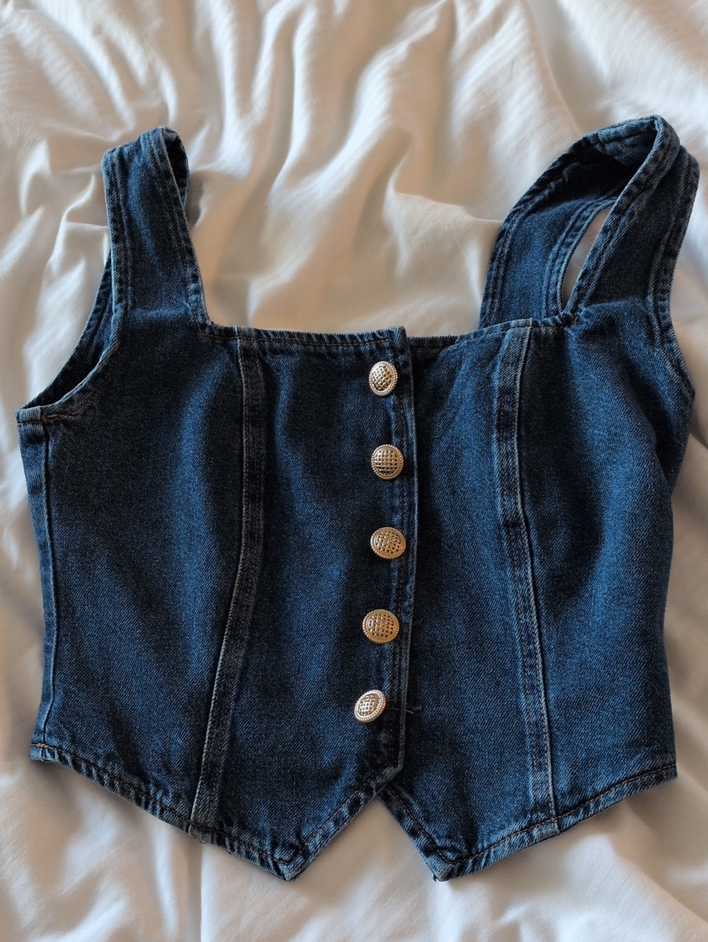 Reformation Dark Blue Denim Corset Tank Vest